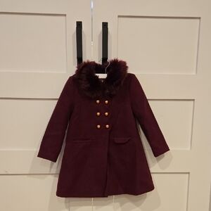 Janie and Jack Maroon Pea Coat with Faux Fur Collar